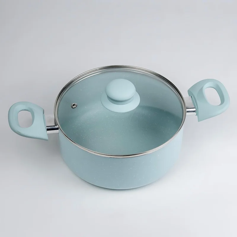 ويلسون قدر طهي أوك مع غطاء وطلاء رخامي، مقبض ناعم، مناسب لجميع أنواع المواقد - 24 سم - أزرق